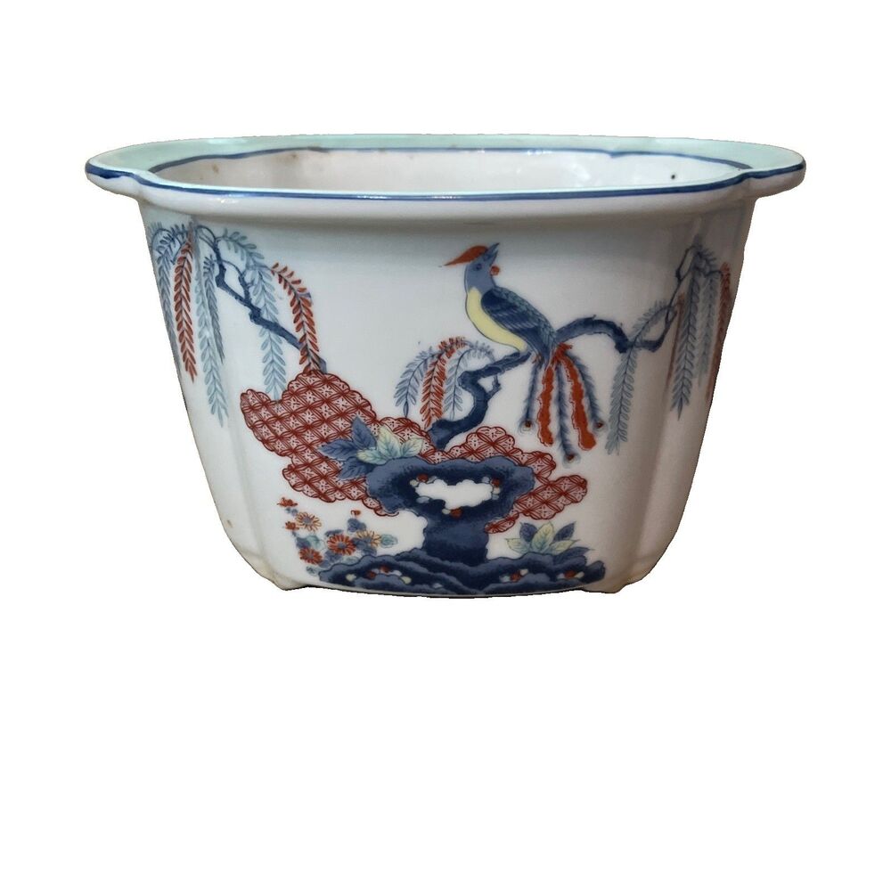 Mottahedeh Porcelain Cachepot Planter Vintage Blue Bird Grand Millennial